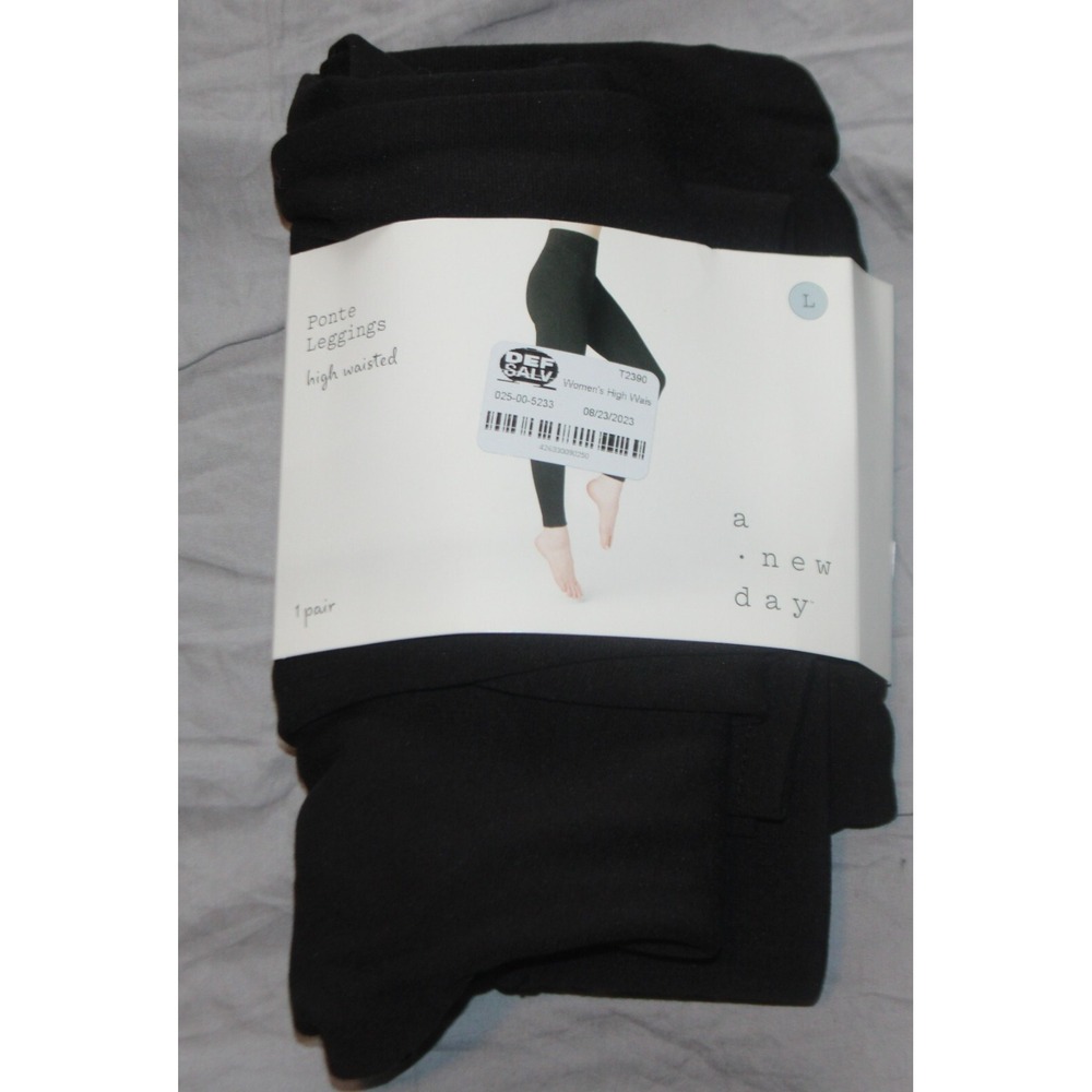 Women's High Waist Ponte Leggings - A New Day Black L
